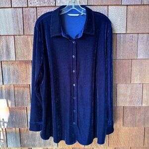 Soft Surroundings Navy Blue Velvet Boyfriend Button Down Tunic Shirt Women's 1X